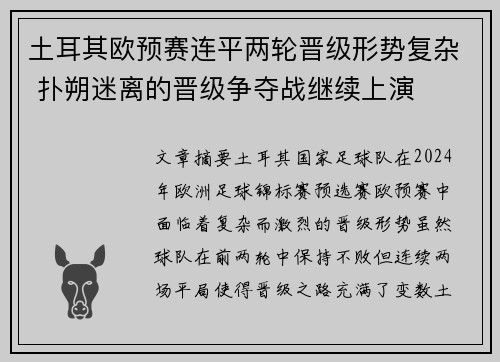 土耳其欧预赛连平两轮晋级形势复杂 扑朔迷离的晋级争夺战继续上演